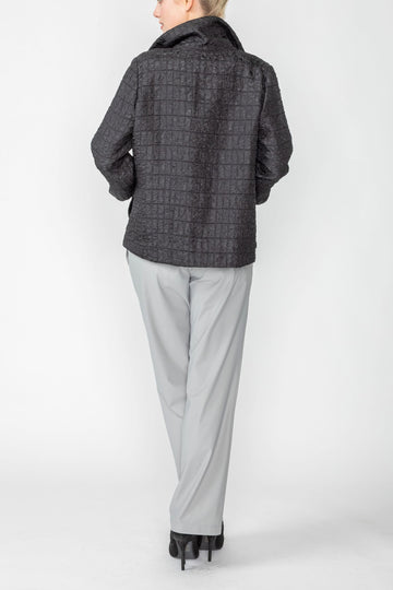 Black Solid Jacquard Open Front Jacket